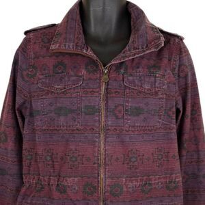 Southwestern Aztec Field Jacket Womens Size 12 Purple Southwest All Over Print